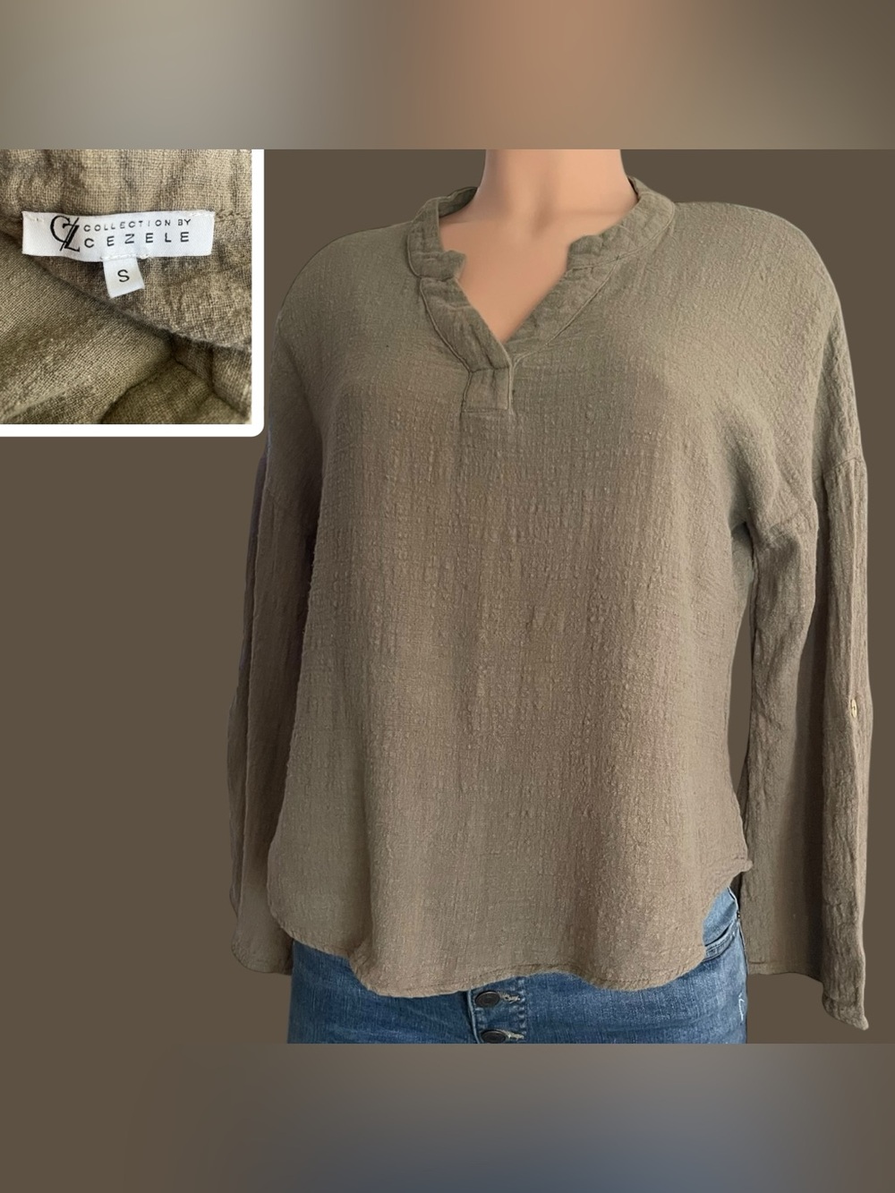 💙4/$28💙 Collection by Cezele Textured Taupe Blouse Small Neutral Boho